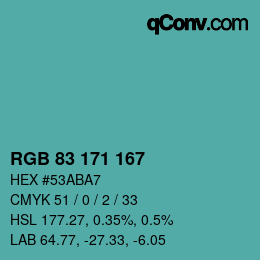 カラーコード: RGB 83 171 167 | qconv.com