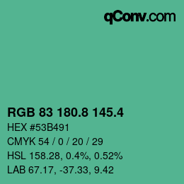 カラーコード: RGB 83 180.8 145.4 | qconv.com