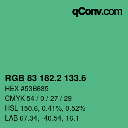 カラーコード: RGB 83 182.2 133.6 | qconv.com