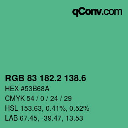 カラーコード: RGB 83 182.2 138.6 | qconv.com
