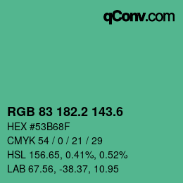 カラーコード: RGB 83 182.2 143.6 | qconv.com