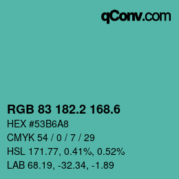 カラーコード: RGB 83 182.2 168.6 | qconv.com