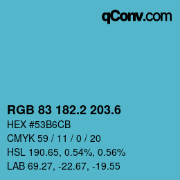 カラーコード: RGB 83 182.2 203.6 | qconv.com