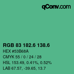 カラーコード: RGB 83 182.6 138.6 | qconv.com
