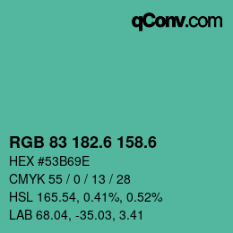 カラーコード: RGB 83 182.6 158.6 | qconv.com