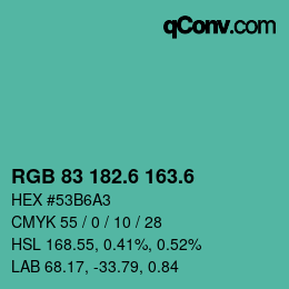 カラーコード: RGB 83 182.6 163.6 | qconv.com
