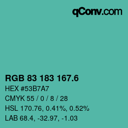 カラーコード: RGB 83 183 167.6 | qconv.com