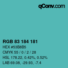 颜色代码: RGB 83 184 181 | qconv.com