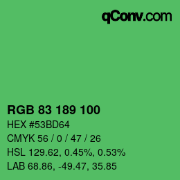 Color code: RGB 83 189 100 | qconv.com