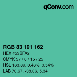 カラーコード: RGB 83 191 162 | qconv.com