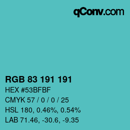Color code: RGB 83 191 191 | qconv.com