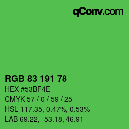 カラーコード: RGB 83 191 78 | qconv.com