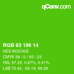 Farbcode: RGB 83 196 14 | qconv.com