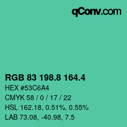 カラーコード: RGB 83 198.8 164.4 | qconv.com