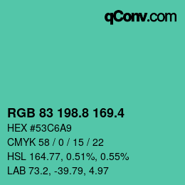 カラーコード: RGB 83 198.8 169.4 | qconv.com