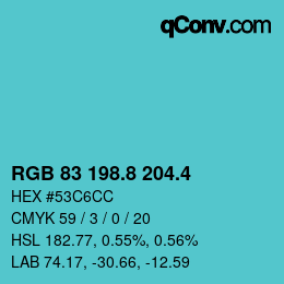 カラーコード: RGB 83 198.8 204.4 | qconv.com
