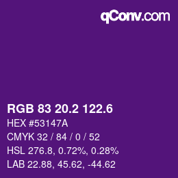 カラーコード: RGB 83 20.2 122.6 | qconv.com