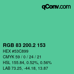 カラーコード: RGB 83 200.2 153 | qconv.com