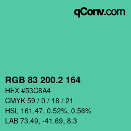 カラーコード: RGB 83 200.2 164 | qconv.com