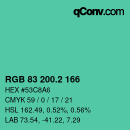 カラーコード: RGB 83 200.2 166 | qconv.com