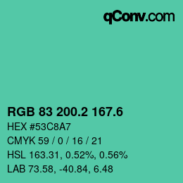カラーコード: RGB 83 200.2 167.6 | qconv.com
