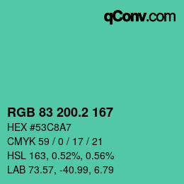 カラーコード: RGB 83 200.2 167 | qconv.com