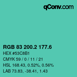 カラーコード: RGB 83 200.2 177.6 | qconv.com