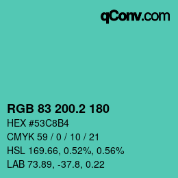 カラーコード: RGB 83 200.2 180 | qconv.com