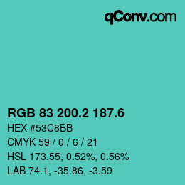 カラーコード: RGB 83 200.2 187.6 | qconv.com