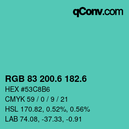 カラーコード: RGB 83 200.6 182.6 | qconv.com