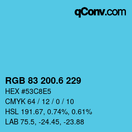 カラーコード: RGB 83 200.6 229 | qconv.com