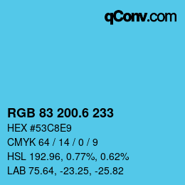 カラーコード: RGB 83 200.6 233 | qconv.com