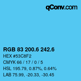 カラーコード: RGB 83 200.6 242.6 | qconv.com