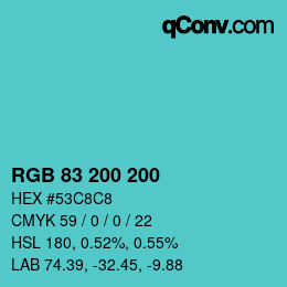 カラーコード: RGB 83 200 200 | qconv.com