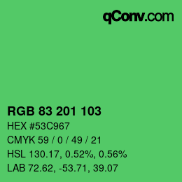 カラーコード: RGB 83 201 103 | qconv.com