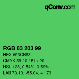 颜色代码: RGB 83 203 99 | qconv.com