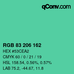 Color code: RGB 83 206 162 | qconv.com