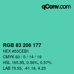 カラーコード: RGB 83 206 177 | qconv.com