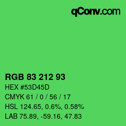 カラーコード: RGB 83 212 93 | qconv.com