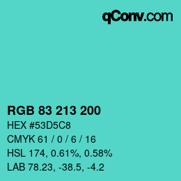 Color code: RGB 83 213 200 | qconv.com