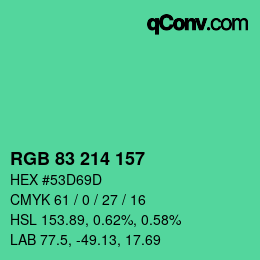 カラーコード: RGB 83 214 157 | qconv.com