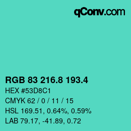 カラーコード: RGB 83 216.8 193.4 | qconv.com