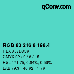 カラーコード: RGB 83 216.8 198.4 | qconv.com