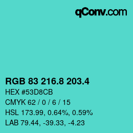 カラーコード: RGB 83 216.8 203.4 | qconv.com