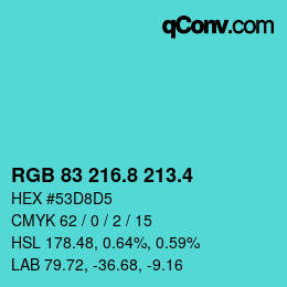 カラーコード: RGB 83 216.8 213.4 | qconv.com