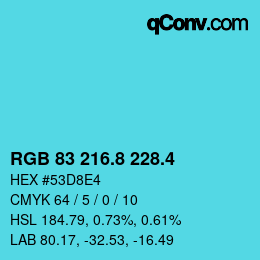 カラーコード: RGB 83 216.8 228.4 | qconv.com