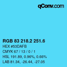 カラーコード: RGB 83 218.2 251.6 | qconv.com