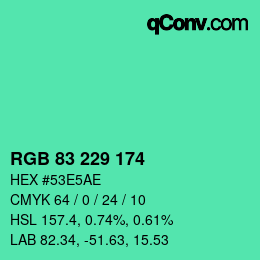 Color code: RGB 83 229 174 | qconv.com