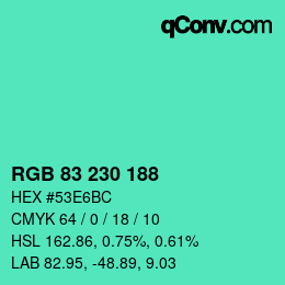 颜色代码: RGB 83 230 188 | qconv.com