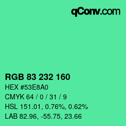 Color code: RGB 83 232 160 | qconv.com